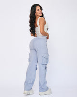Pantalon Dama Cargo Azul Claro en Pana