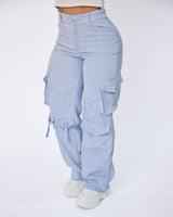 Pantalon Dama Cargo Azul Claro en Pana