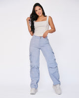 Pantalon Dama Cargo Azul Claro en Pana